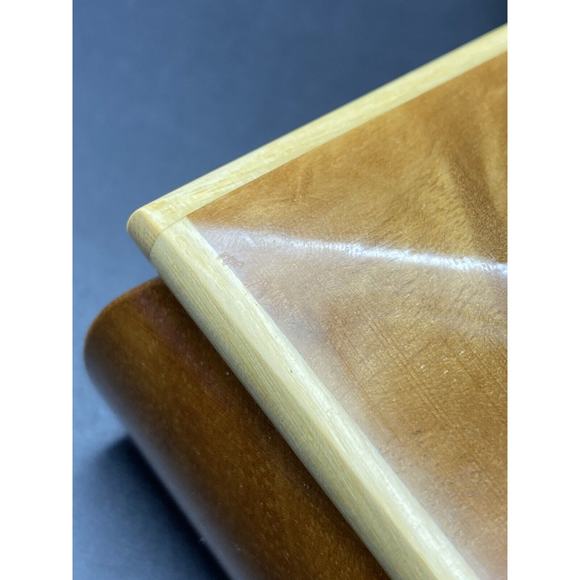 Burl Wood Laquered Trinket Box Floral Pink Yellow Flowers Velvet Hinged Lid - Picture 11 of 16